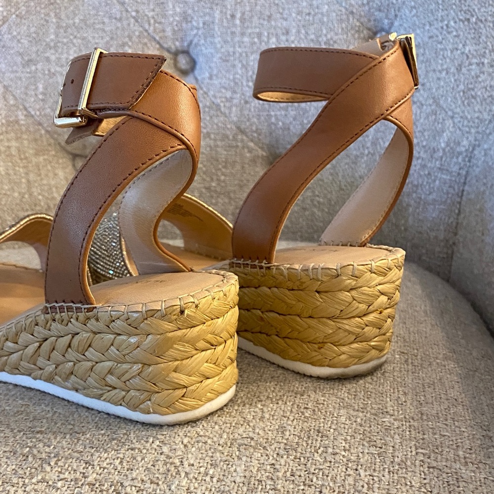 Alex Marie Rhinestone Espadrille Wedge Sandals Tan Ankle Strap Size 6.5M - Picture 8 of 15